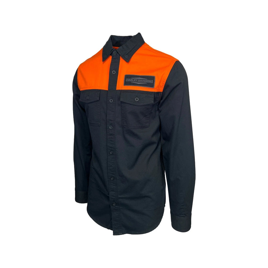 HD Brand Men's Black & Orange Shirt Stacked Bar & Shield L/S (357)
