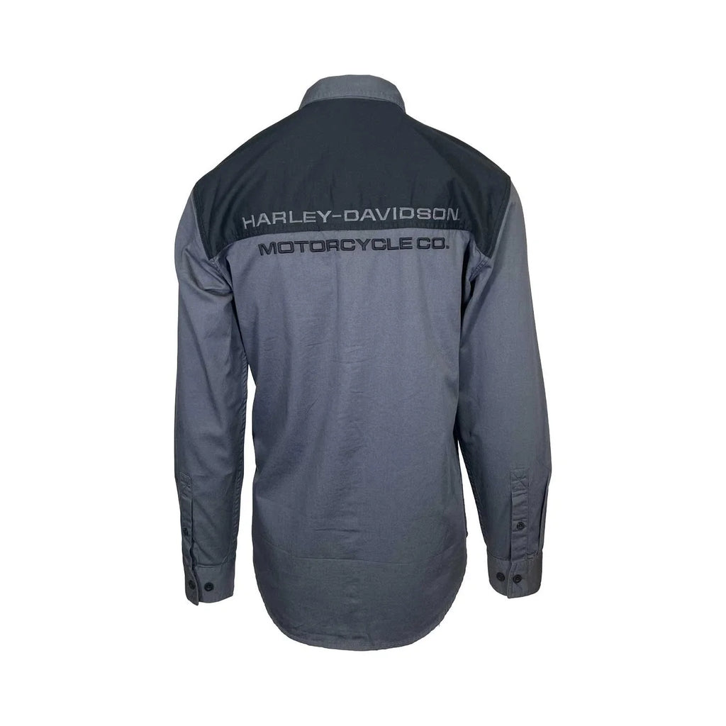 HD Branded Men's Black & Ombre Blue Shirt Stacked Bar & Shield L/S (352)