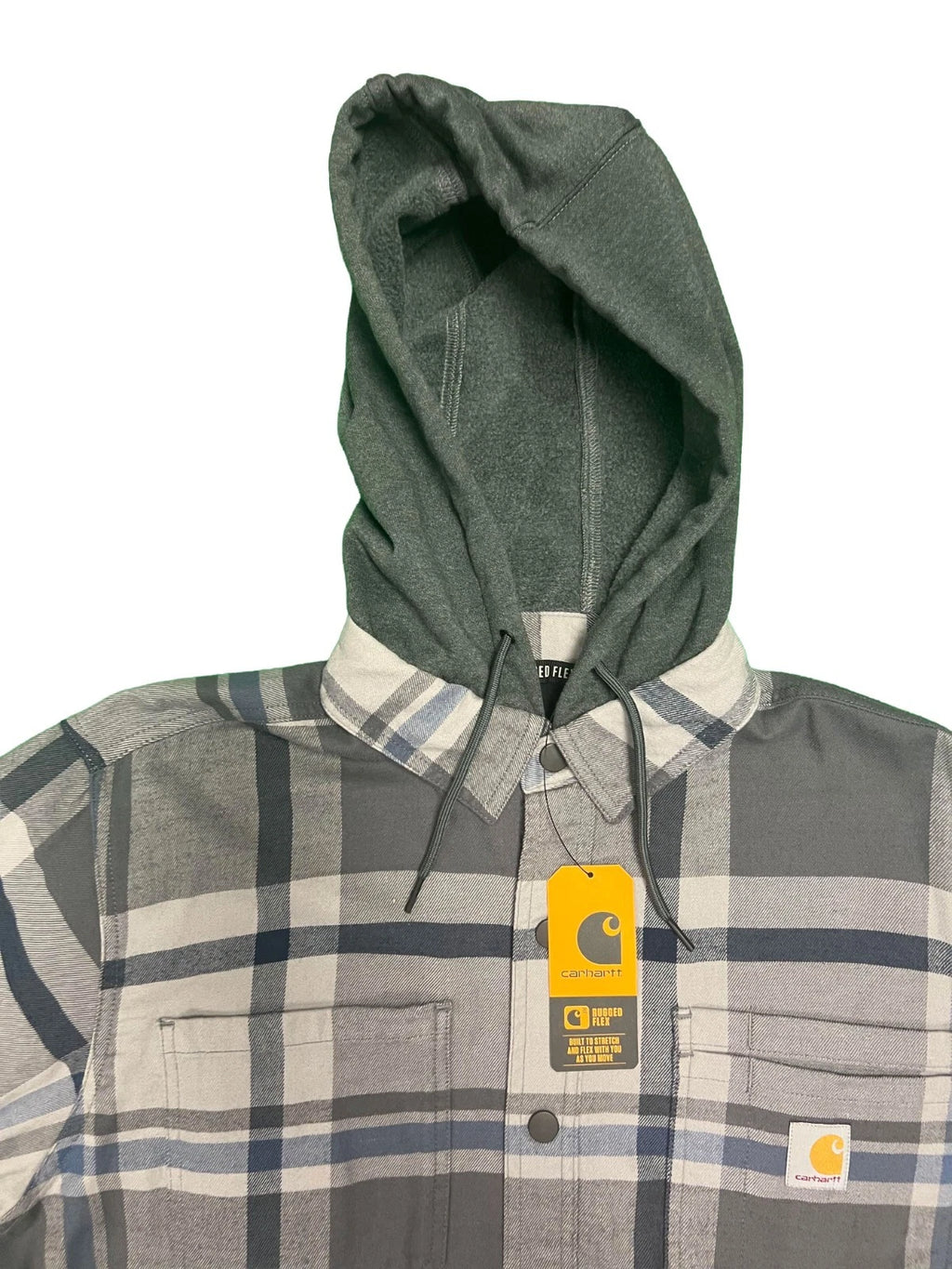 Carhartt Men's Black Gray Shirt Hooded Plaid Fleece Lined Shacket (S047)