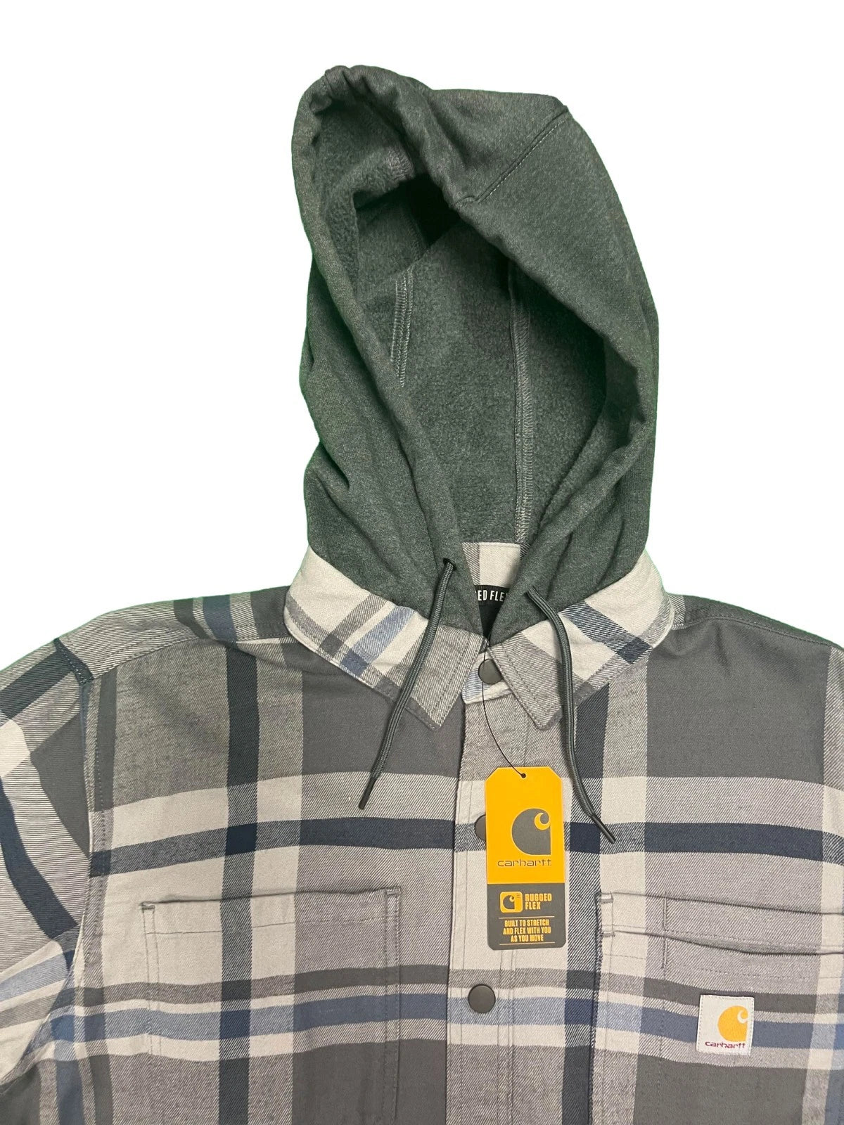Carhartt Men's Black Gray Shirt Hooded Plaid Fleece Lined Shacket (S047)