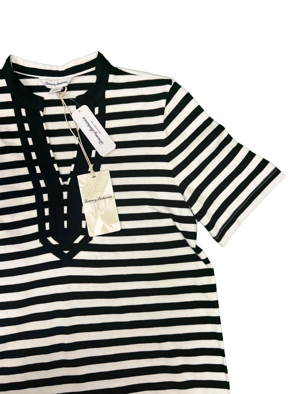 Tommy Baham Women's Black & White Dress Amira Stripe Tunic Split Neck (S08)