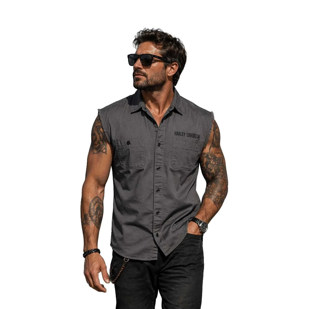 HD Branded  Men's Dark Grey Vest Logo Patch Sleeveless Shirt (S68)
