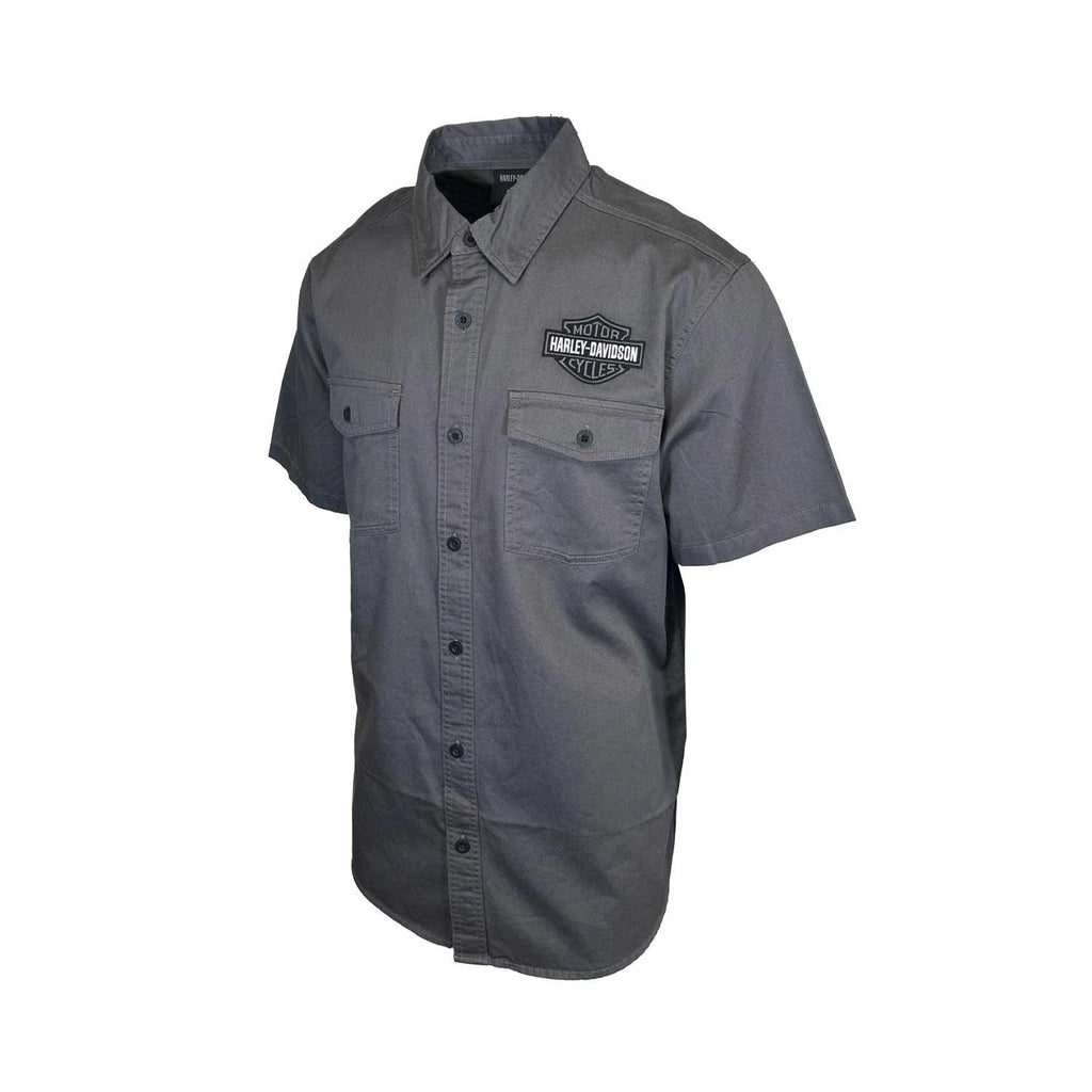 HD Branded  Men's Ashes Grey Shirt Button Front Embroidery S/S (347)