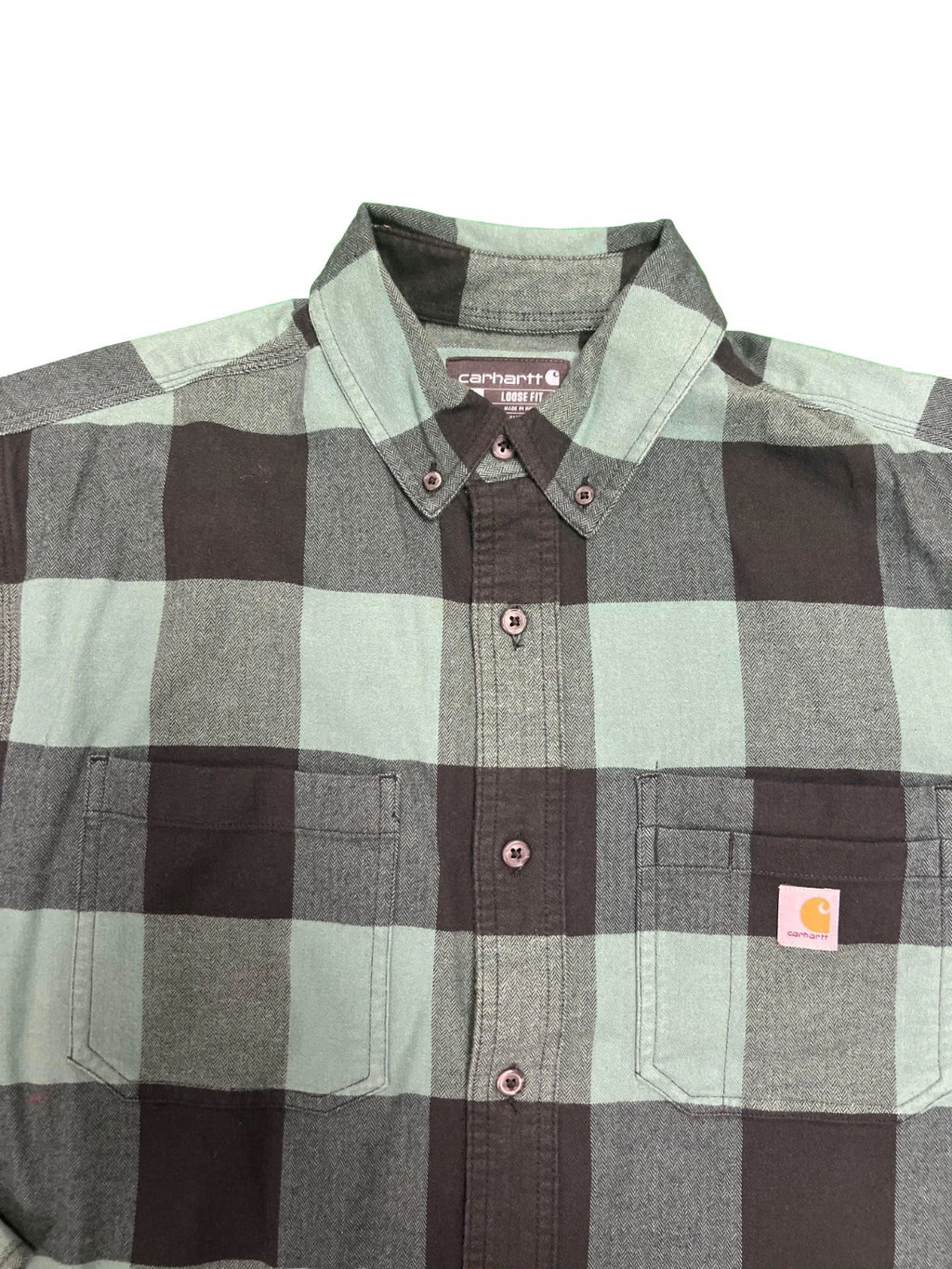 Carhartt Men's Slate Green Plaid Shirt Relaxed Fit Flannel L/S (S360)