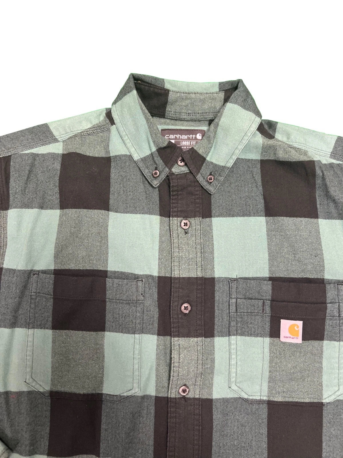 Carhartt Men's Slate Green Plaid Shirt Relaxed Fit Flannel L/S (S360)
