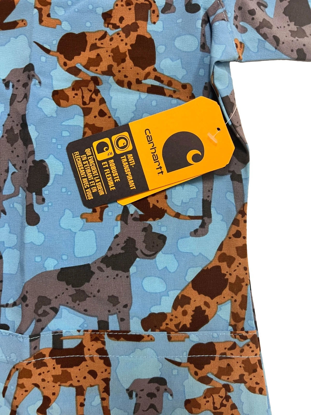 Carhartt Women's Blue Scrub - Great Gatherings Dogs Print V-Neck Top (S47)