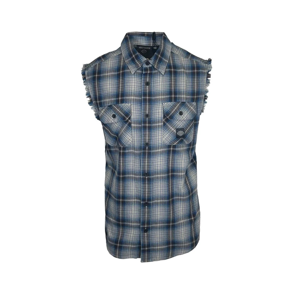 HD Brand Men's Grey & Ensign Blue Vest Logo Patch Sleeveless Shirt (S66)