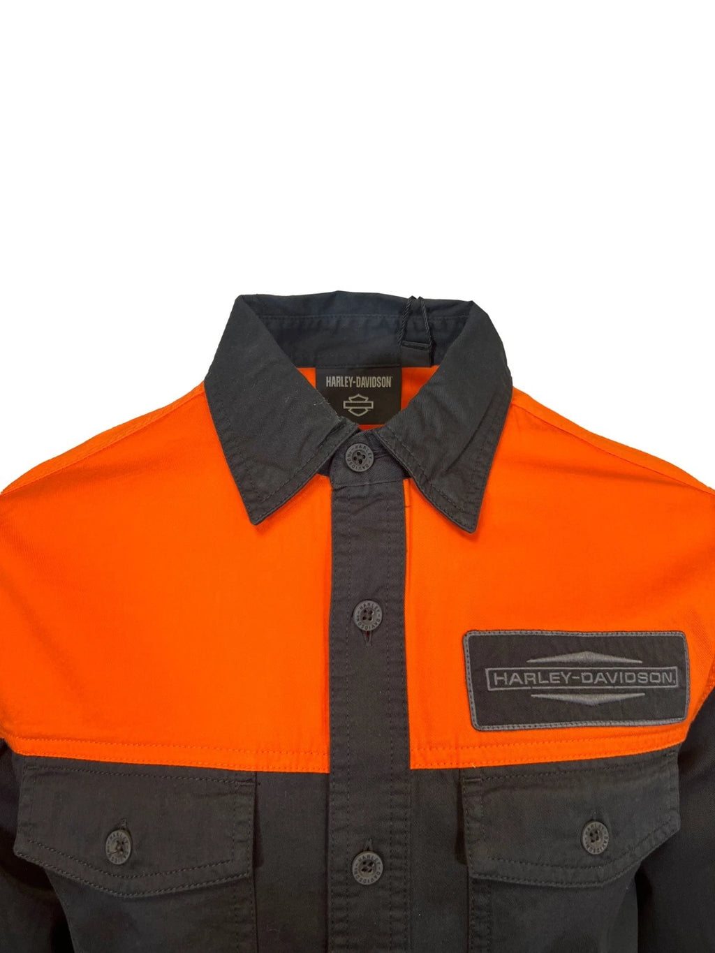 HD Brand Men's Black & Orange Shirt Stacked Bar & Shield L/S (357)
