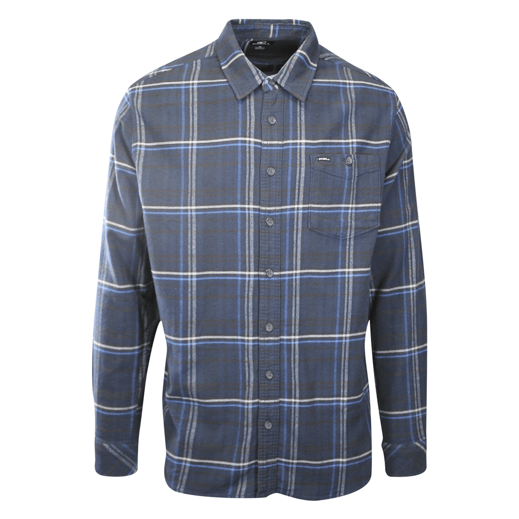 O'Neill Men's Navy Shirt Redmond Plaid Stretch Flannel White Lined L/S (S23)