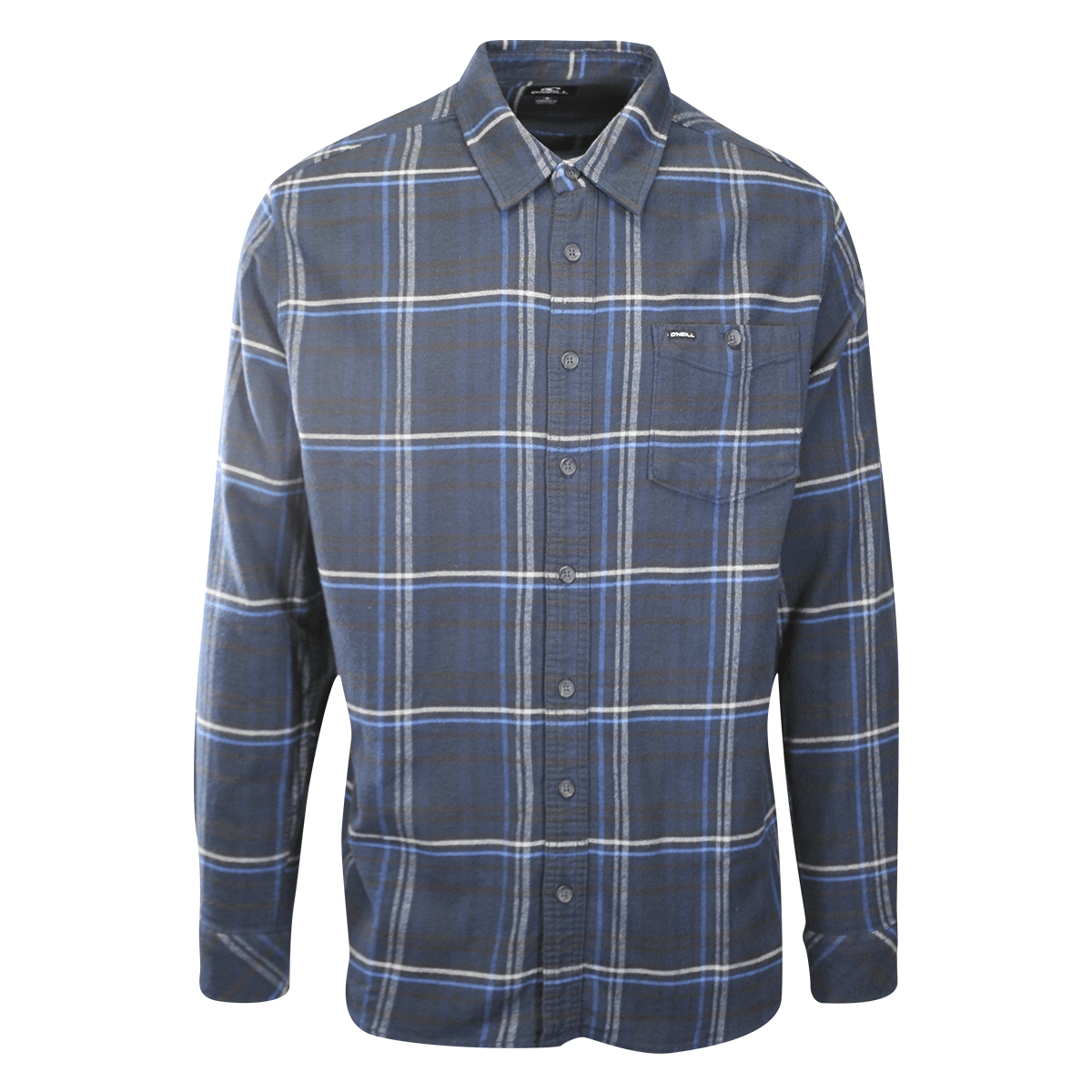 O'Neill Men's Navy Shirt Redmond Plaid Stretch Flannel White Lined L/S (S23)