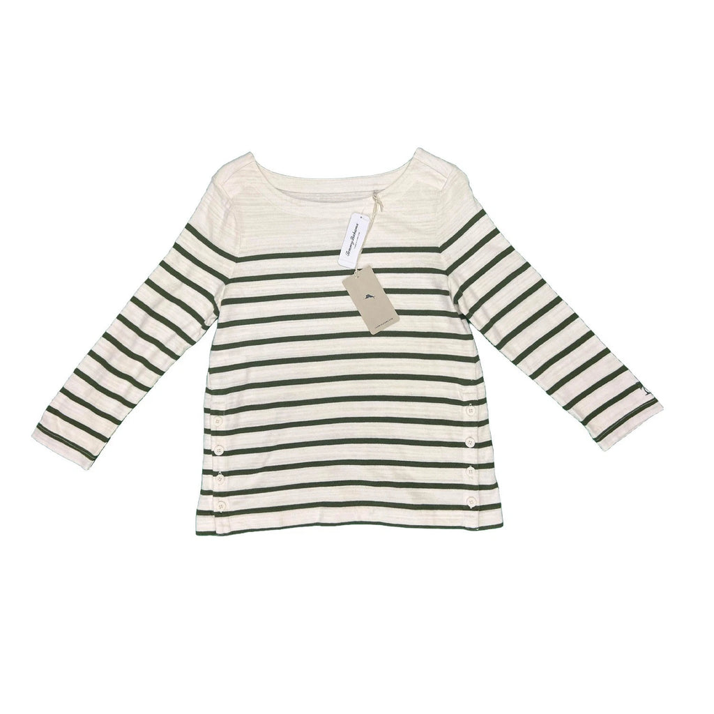 Tommy Bahama Women's White Top Bliss Stripe 3/4-Sleeve Coconut (S11)