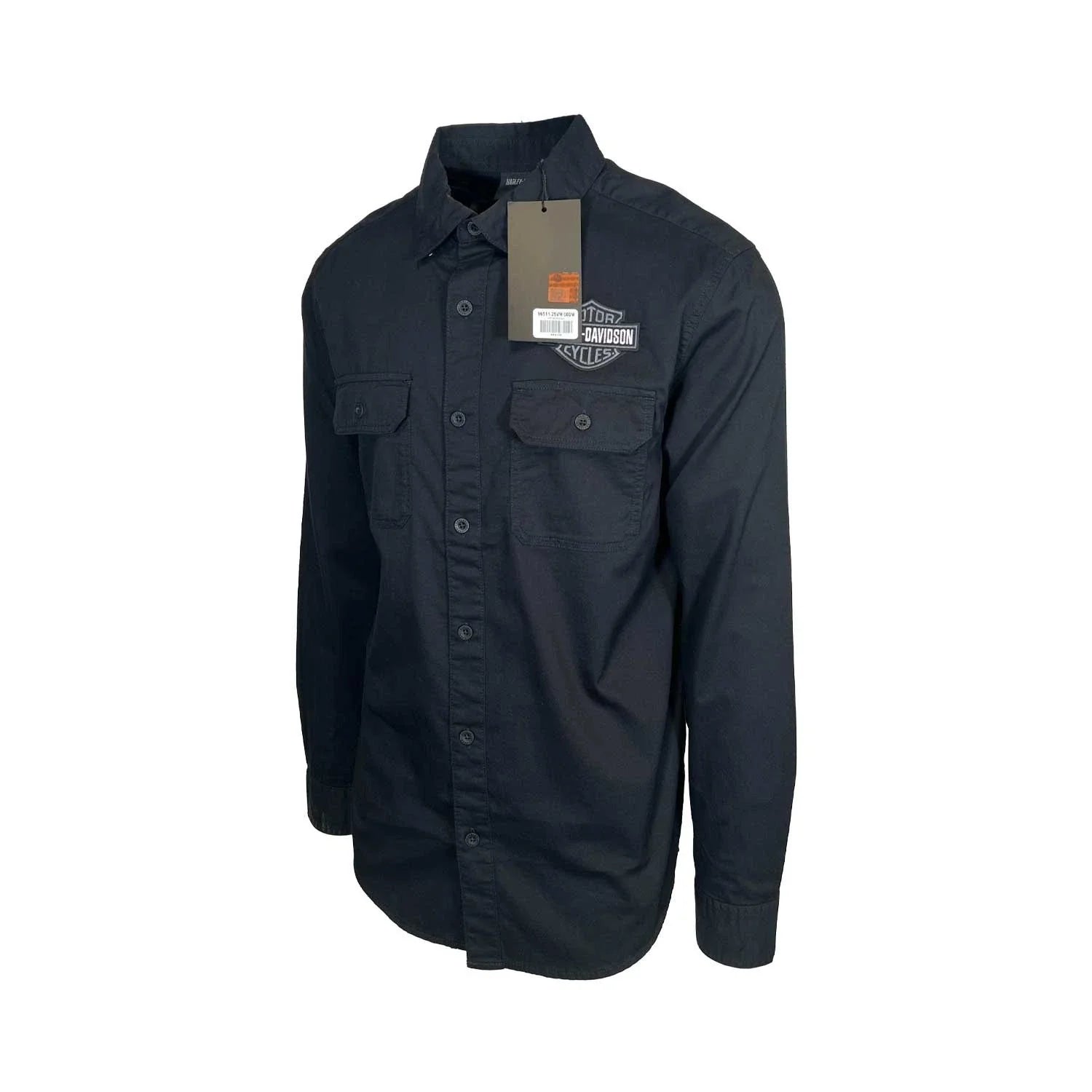 HD Branded Men’s Black Shirt Bar & Shield Solid Long Sleeve (353)