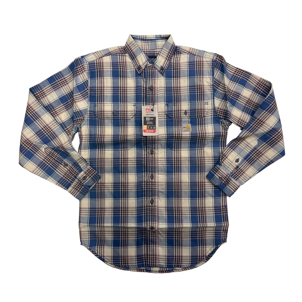 Carhartt FR Men’s Blue & White Plaid Shirt Rugged Flex Workwear L/S CAT 2 (S373)