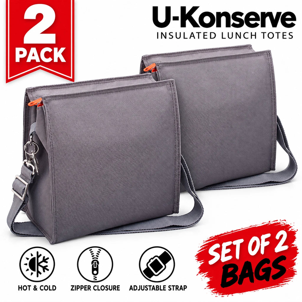 U-Konserve Insulated Grey Lunch Bag with Shoulder Strap - 2 Pack (S03)