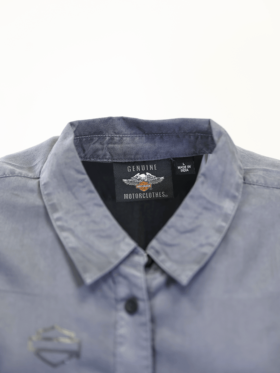 HD Branded Women's Solid Grey Vertical Text L/S Woven Shirt (S04)