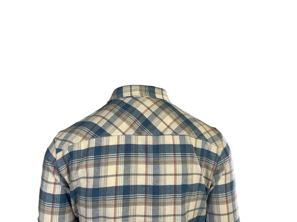 O'Neill Men's Cream Khaki Blue Shirt Redmond Plaid Stretch Flannel L/S (S34)