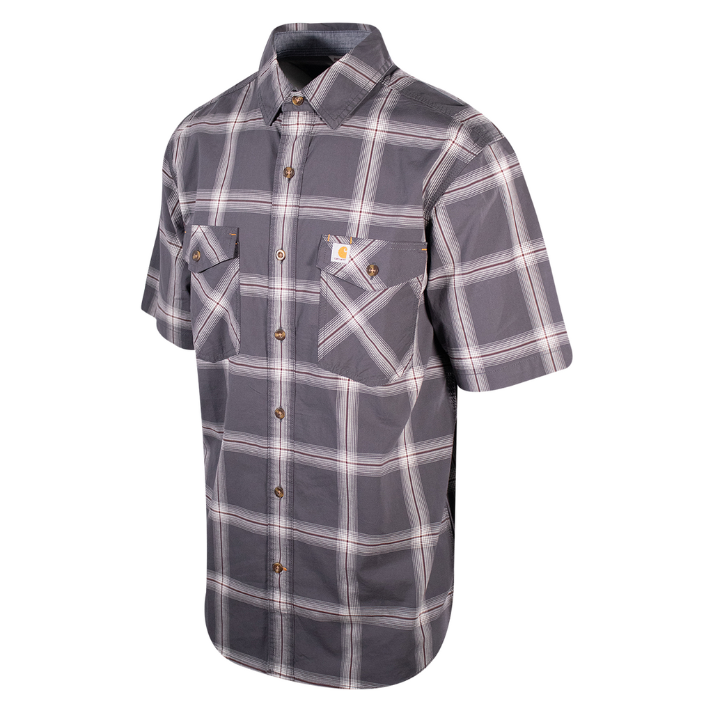 Carhartt Men's Grey Maroon White Lightweight Relaxed Fit S/S Woven Shirt (S12)