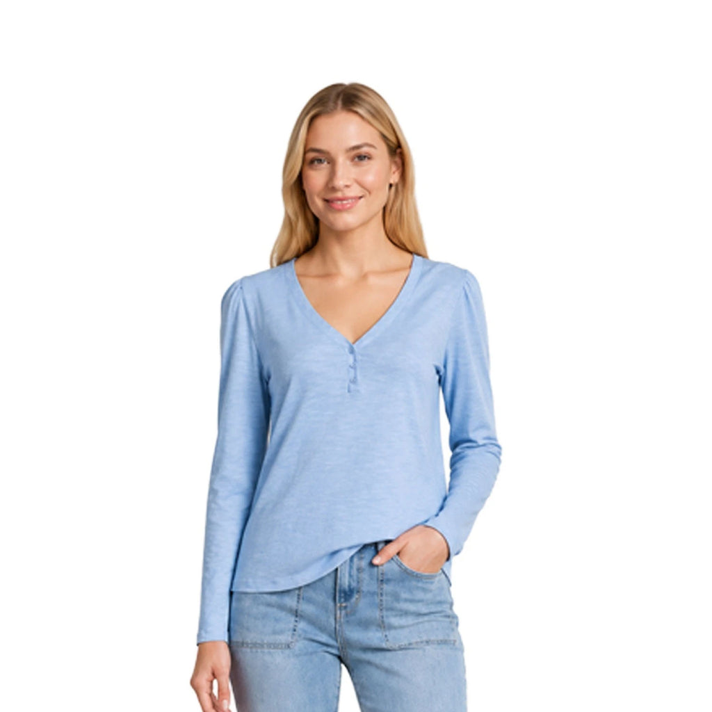 Tommy Bahama Women's Light Sky Top Ashby Isles Puff Sleeve Henley L/S (S10)