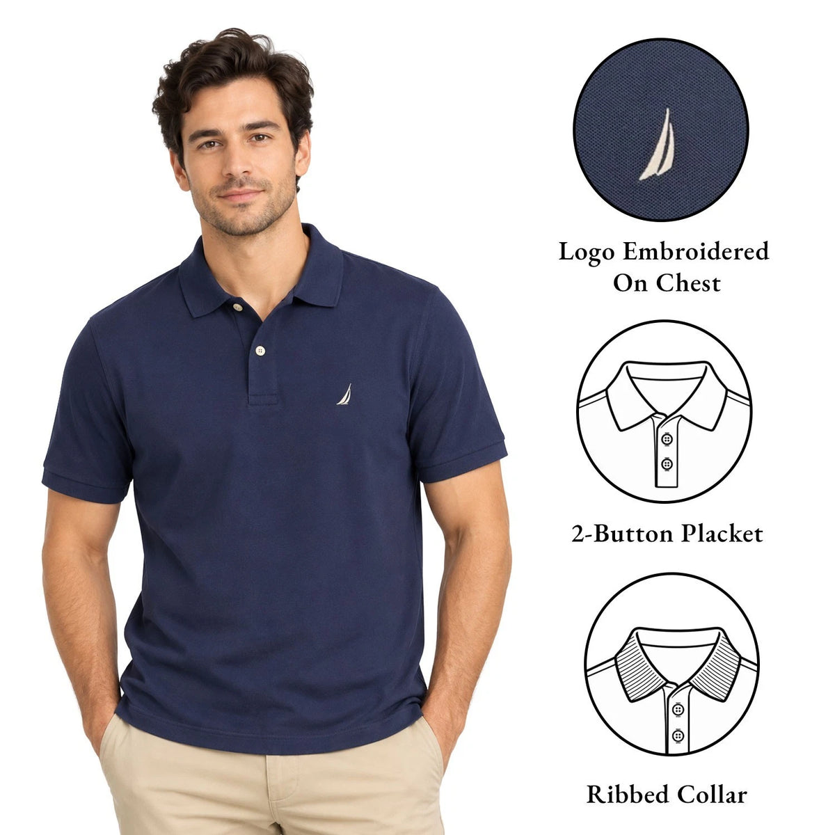 Nautica Men's Navy Blue T-Shirt - Solid Deck Polo Tee S/S (S23)