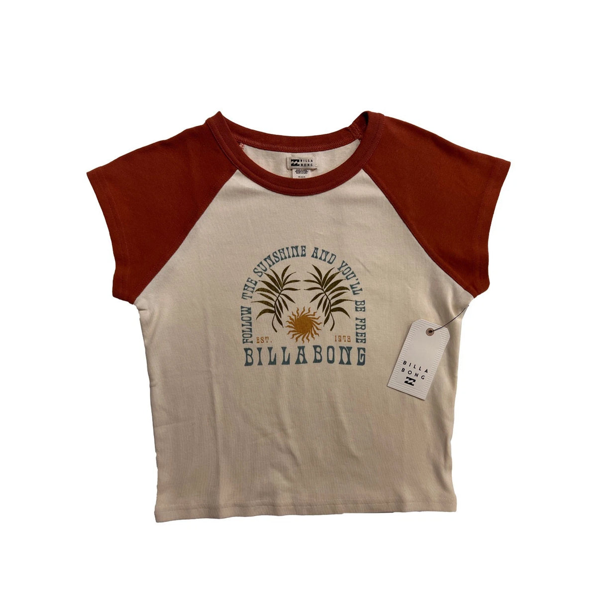 Billabong Women's Cream Combo T-Shirt - Forever Raglan Tee S/S (S04)