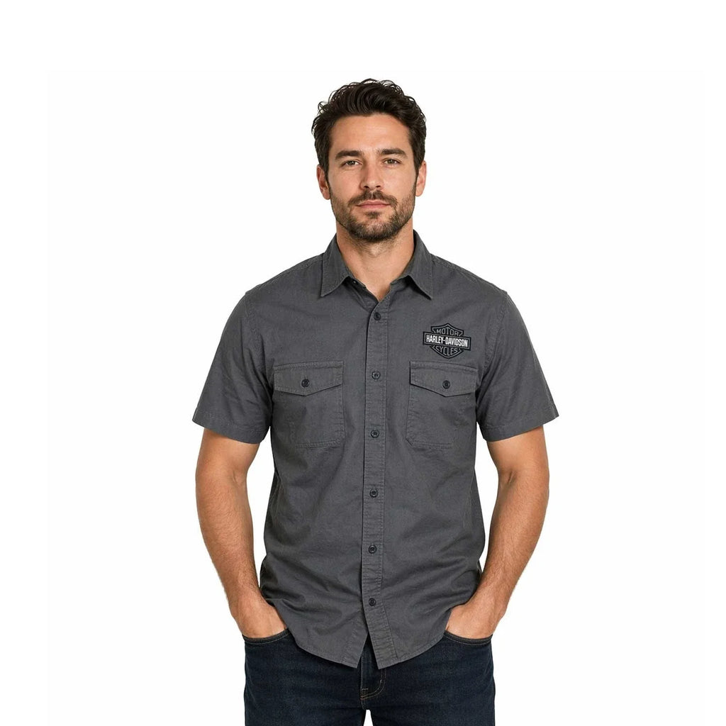 HD Branded  Men's Ashes Grey Shirt Button Front Embroidery S/S (347)