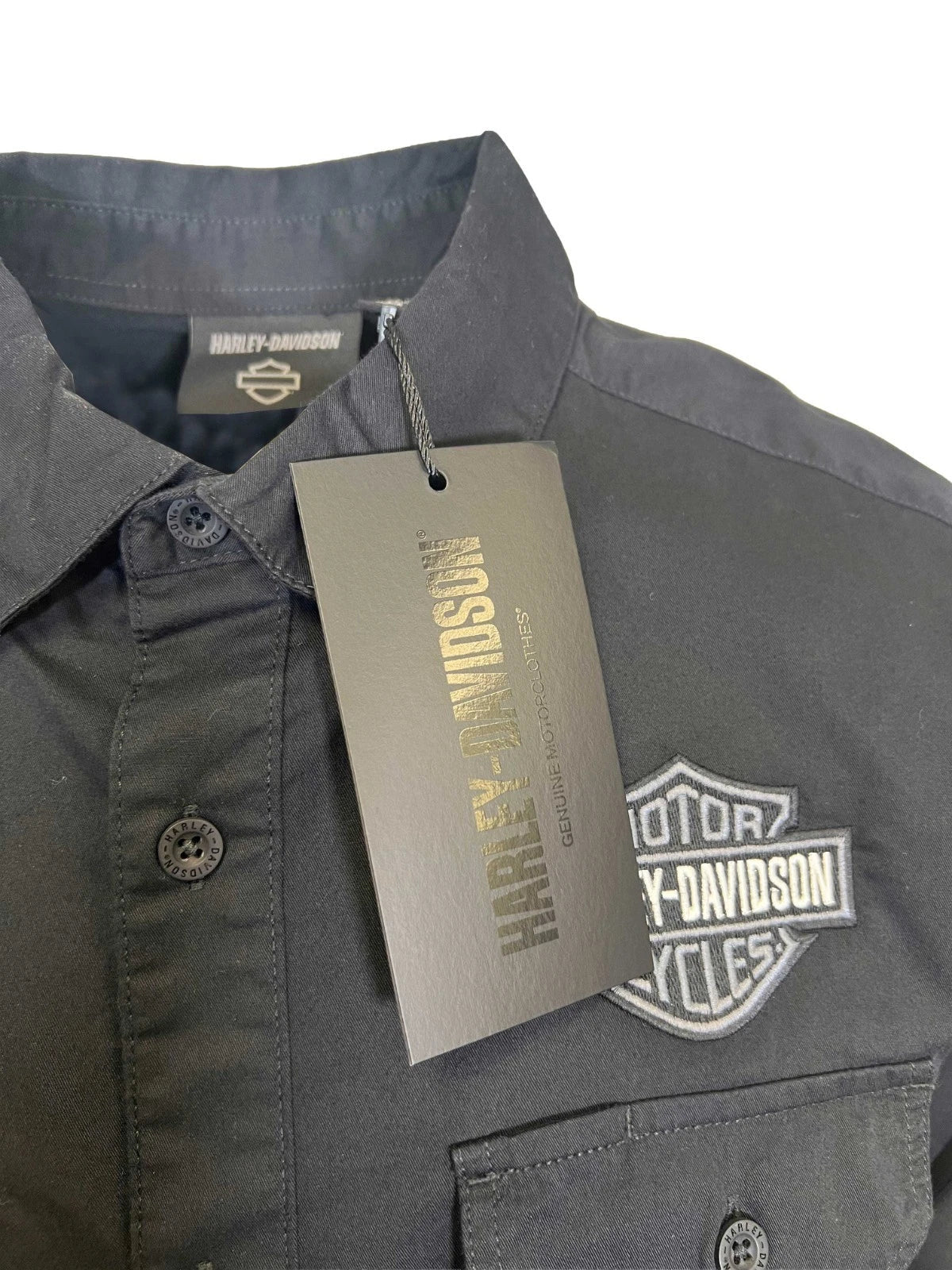 HD Branded Men’s Black Shirt Bar & Shield Solid Long Sleeve (353)