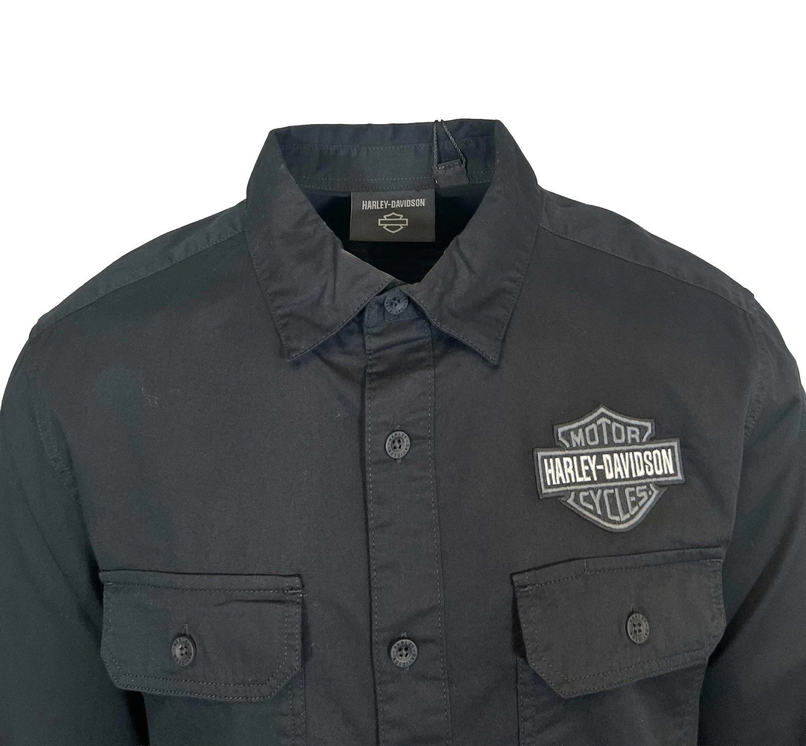 HD Branded Men’s Black Shirt Bar & Shield Solid Long Sleeve (353)