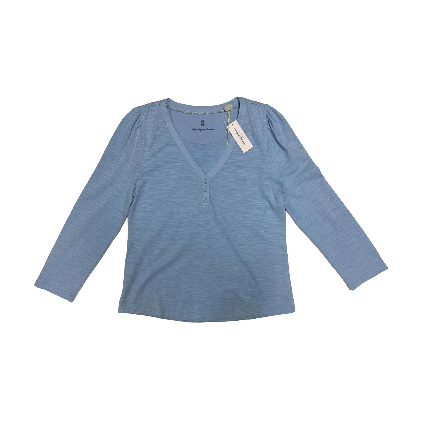 Tommy Bahama Women's Light Sky Top Ashby Isles Puff Sleeve Henley L/S (S10)