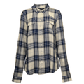 HD Branded Women's Shirt Blue White Plaid Embroidered Text L/S Woven (S22)