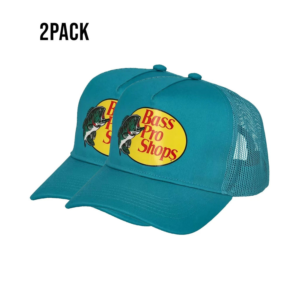 Bass Pro Shops Cap Aqua Blue Snapback Outdoor Trucker Hat- 2 Pack (S08)