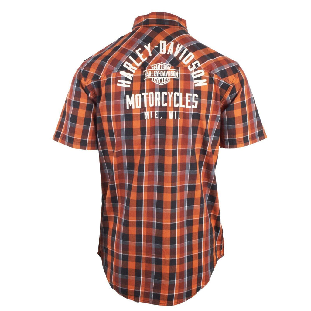 HD Branded Men's Orange Black Plaid MKE S/S Woven Shirt (S45)