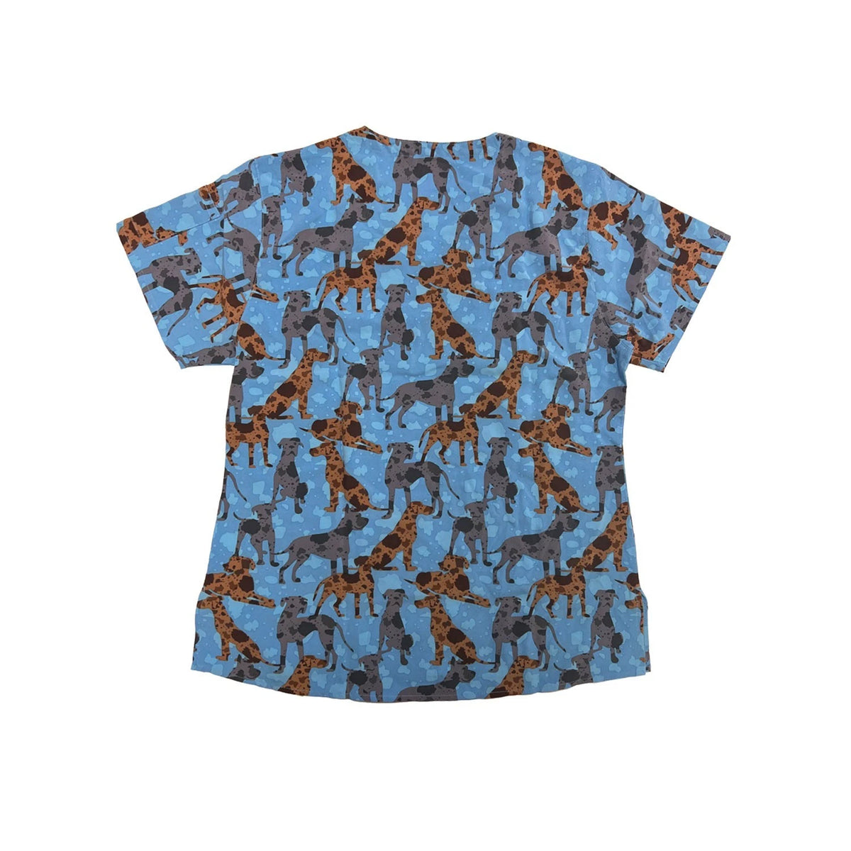 Carhartt Women's Blue Scrub - Great Gatherings Dogs Print V-Neck Top (S47)