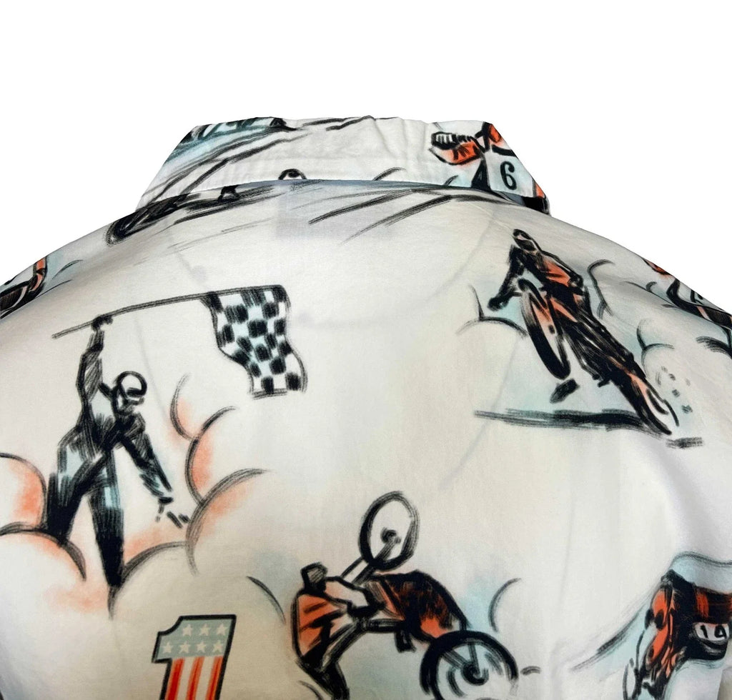 HD Branded  Men's White Shirt Twisty Aloha Print Short Sleeve (345)