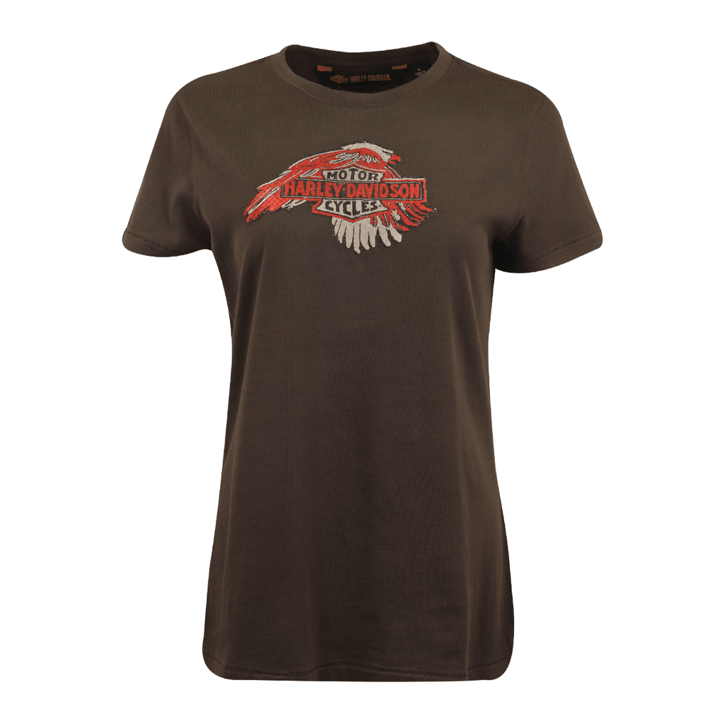 HD Branded Women's T-Shirt Dark Grey Embroidered Eagle Badge S/S (S35)