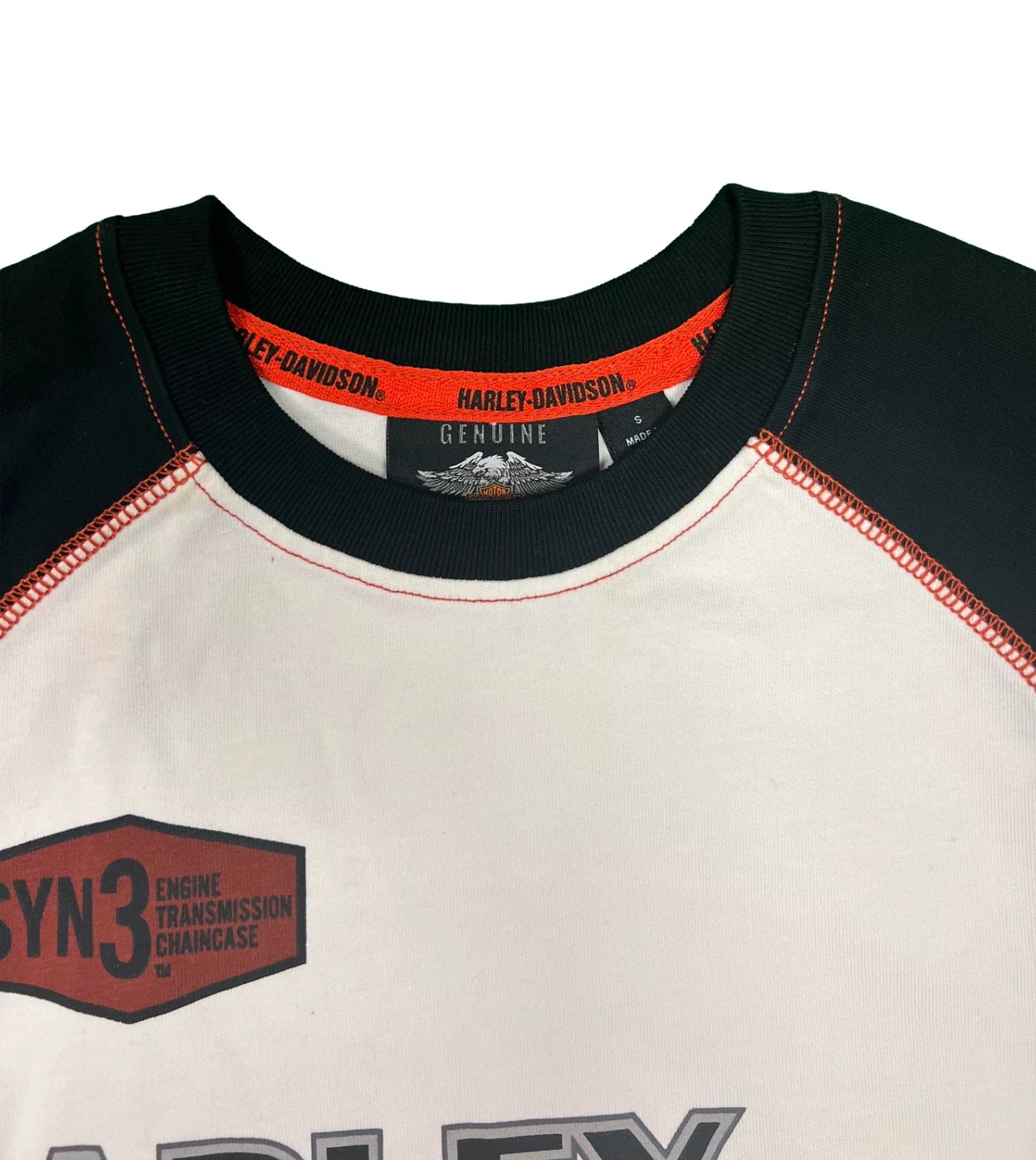 HD Branded Men's T-Shirt White Black Iron Bond Raglan Short Sleeve (S102)