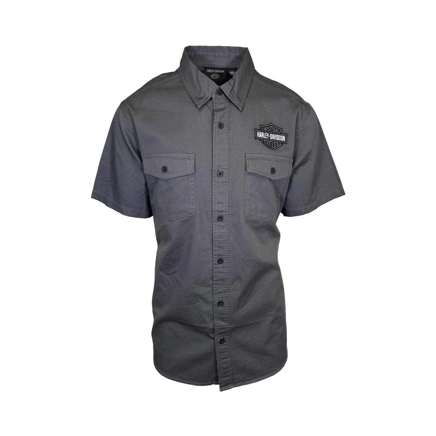 HD Branded  Men's Ashes Grey Shirt Button Front Embroidery S/S (347)