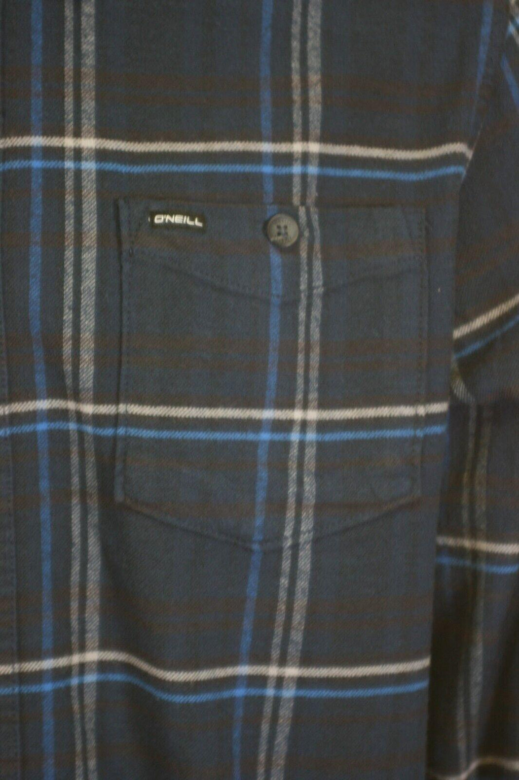 O'Neill Men's Navy Shirt Redmond Plaid Stretch Flannel White Lined L/S (S23)