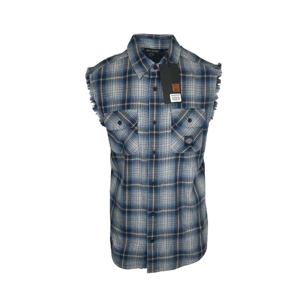 HD Brand Men's Grey & Ensign Blue Vest Logo Patch Sleeveless Shirt (S66)