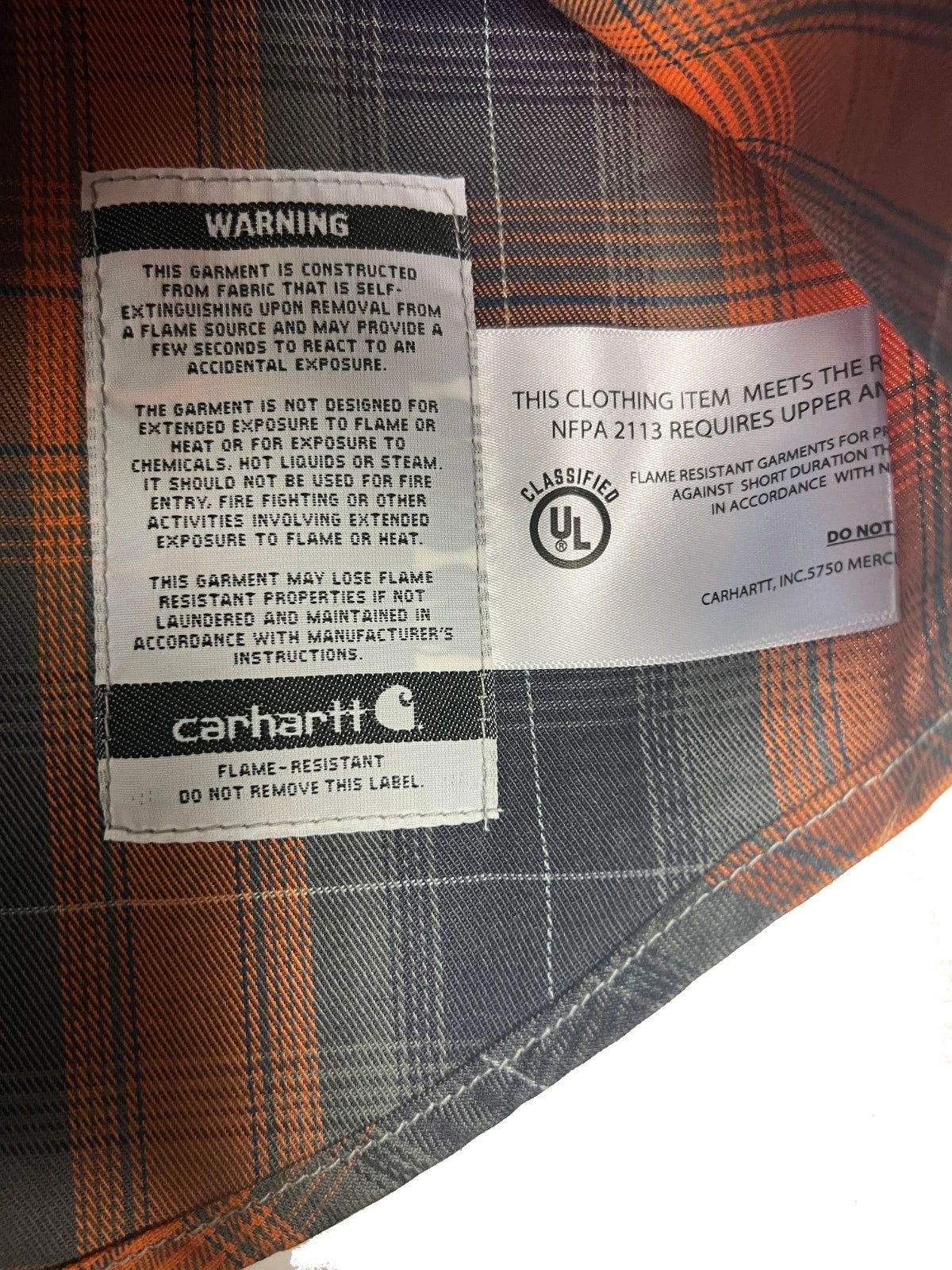 Carhartt FR Men's Orange Shirt Flex Loose Fit Midweight Twill Plaid L/S (S361)