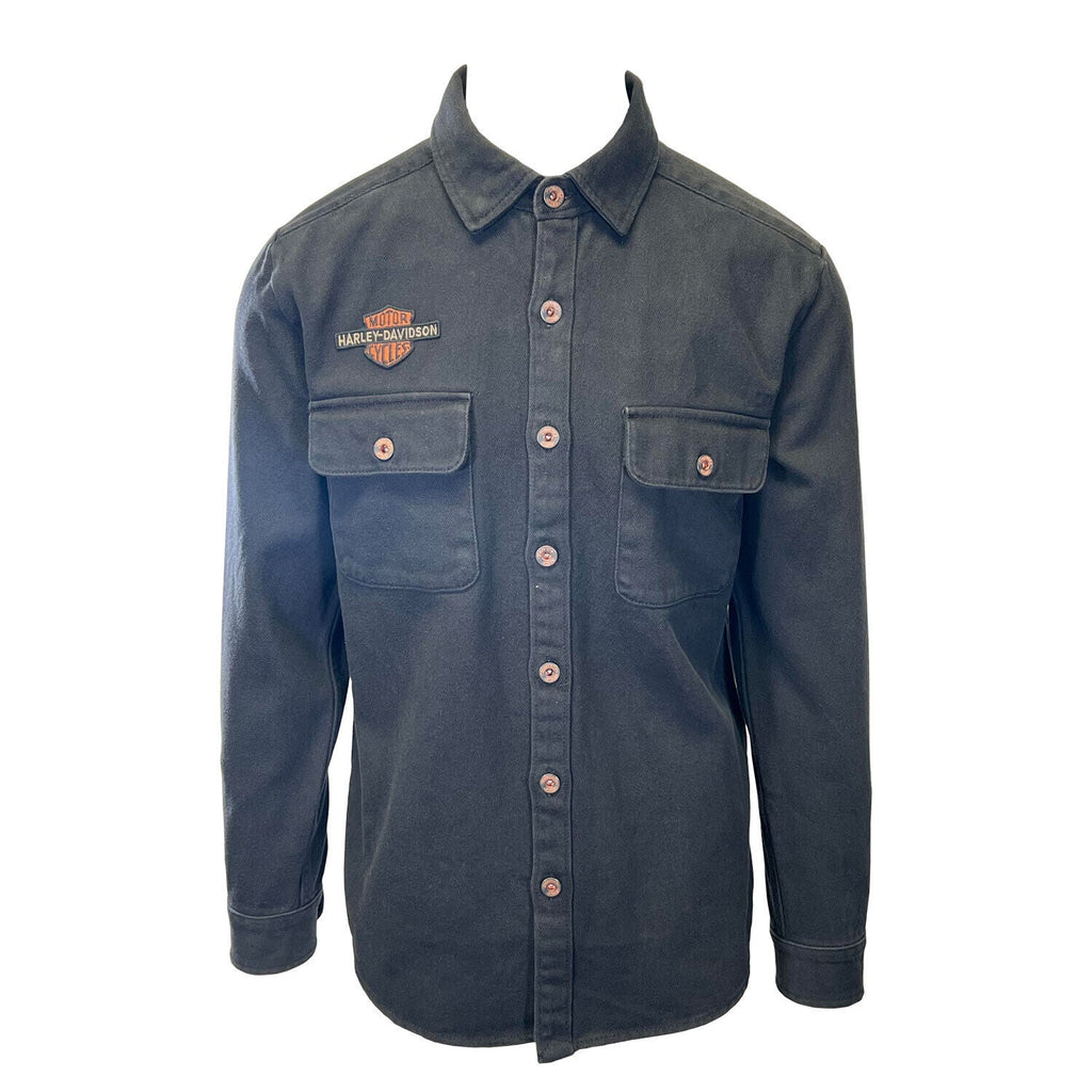 HD Branded Men's Black Shirt Logo Patch Embroidered Long Sleeve (S76)