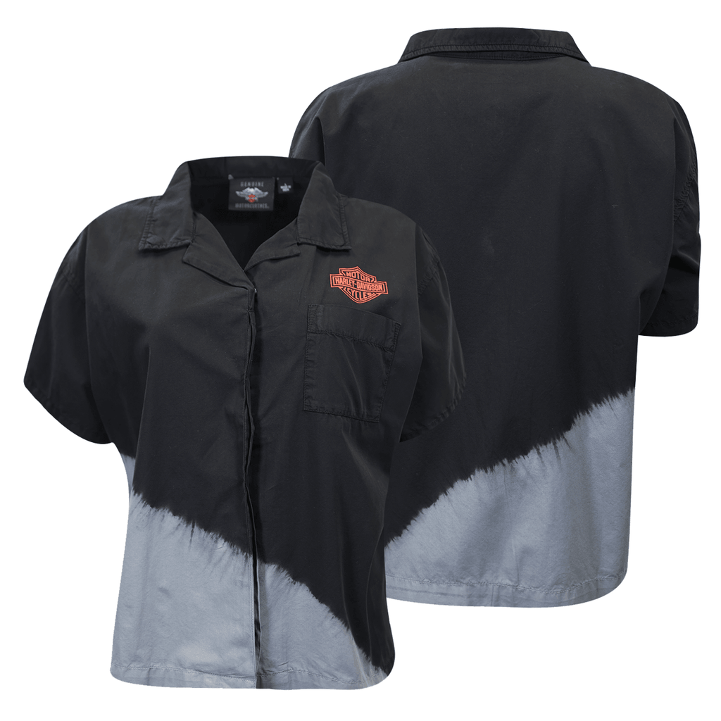 HD Branded Women's Black Diagonal Paint S/S Woven Shirt (S02)