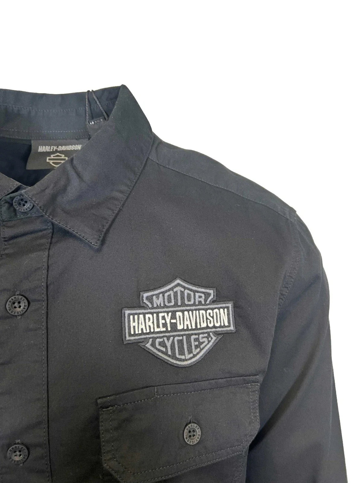 HD Branded Men’s Black Shirt Bar & Shield Solid Long Sleeve (353)