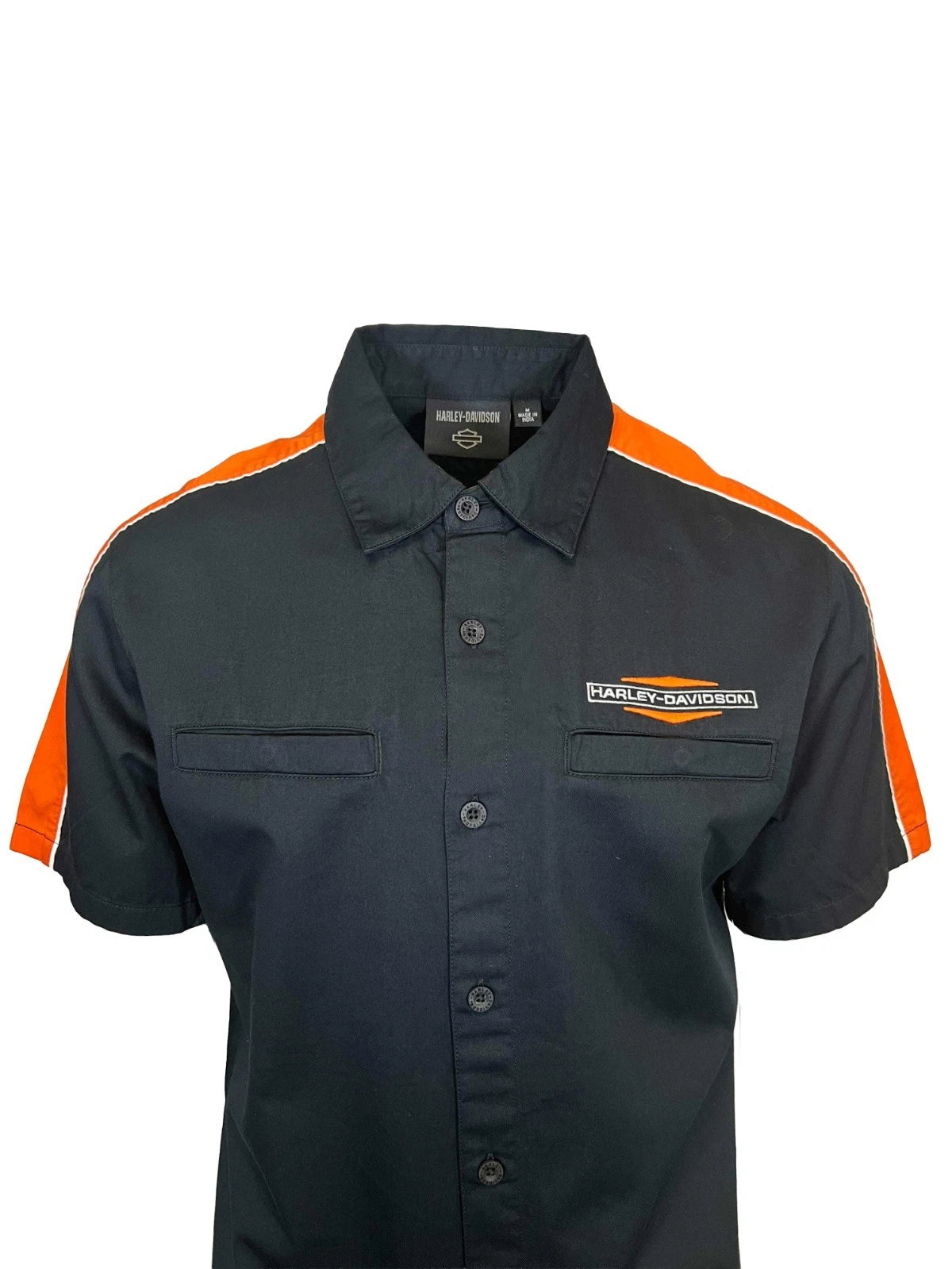 HD Brand Men's Black Shirt Orange Stacked Bar & Shield Colorblock (S350)
