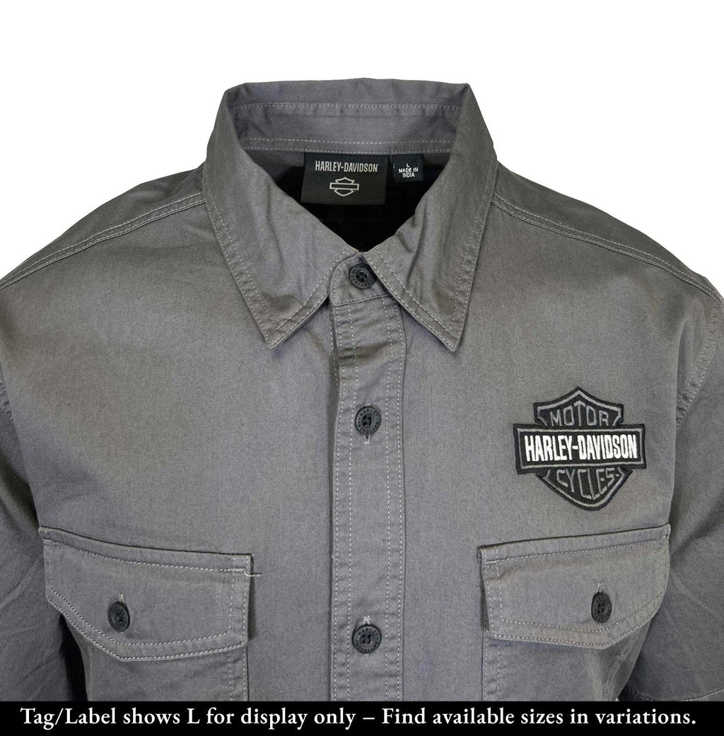 HD Branded  Men's Ashes Grey Shirt Button Front Embroidery S/S (347)
