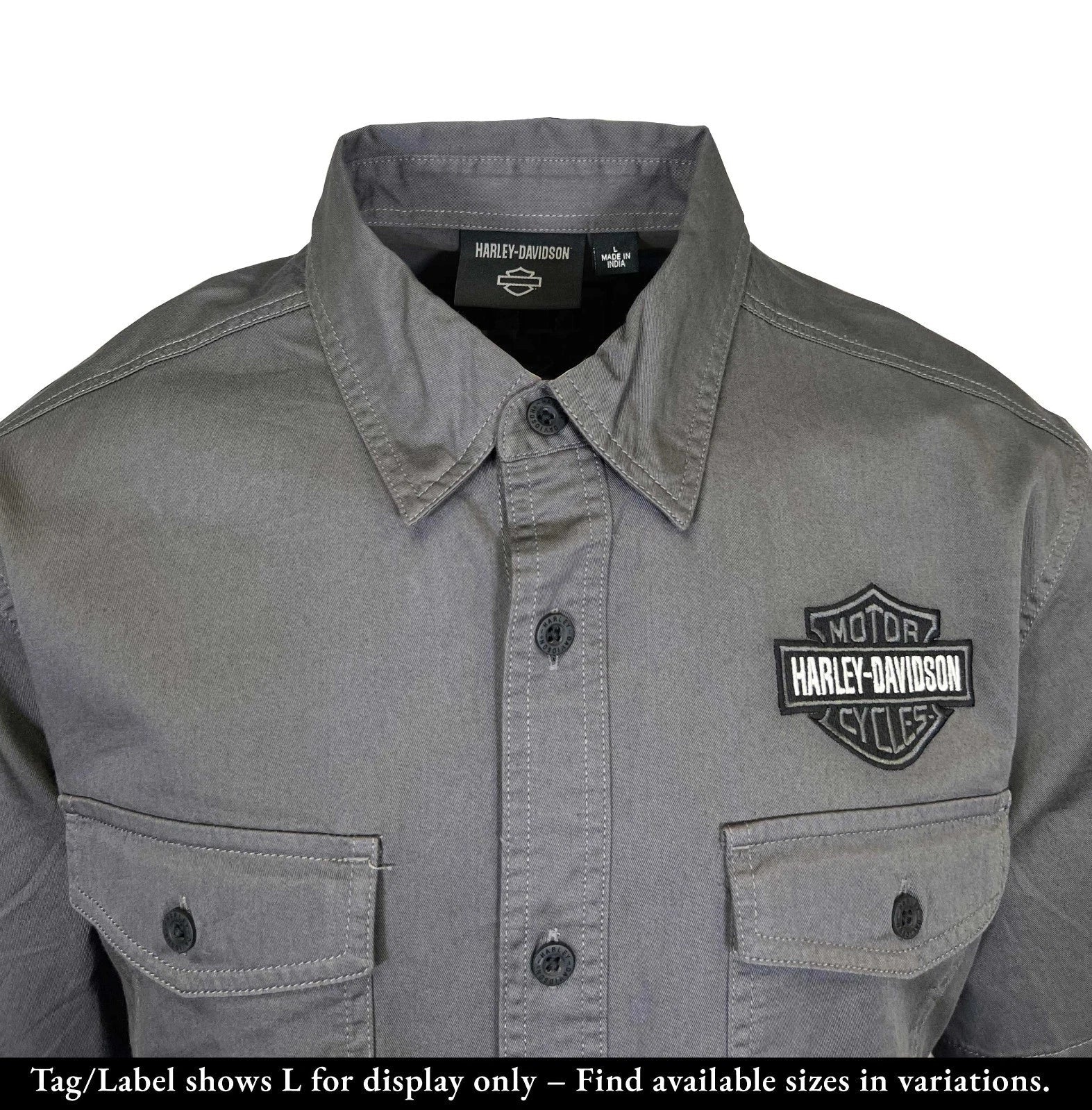 HD Branded  Men's Ashes Grey Shirt Button Front Embroidery S/S (347)