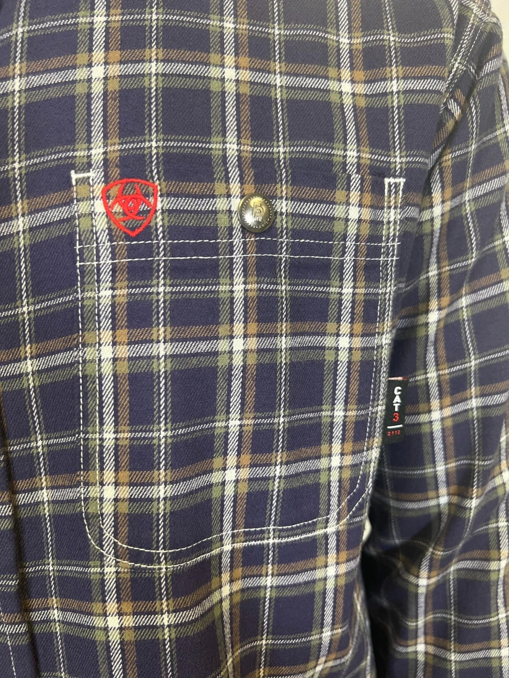 Ariat FR Men's Navy Plaid Shirt Monument Jacket Long Sleeve (S61)