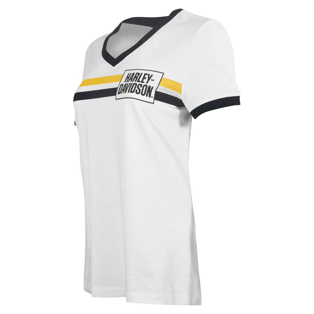 HD Branded Women's T-Shirt White Essential V-Neck Ringer Short Sleeve (S04)
