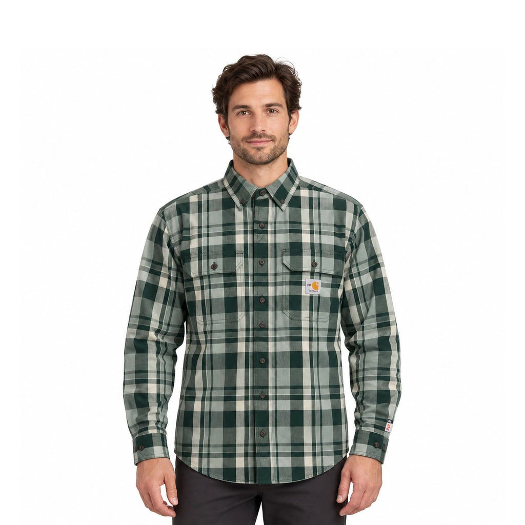 Carhartt FR Men's Dark Green Plaid Shirt -Rugged Flex Work Wear L/S CAT 2 (S374)