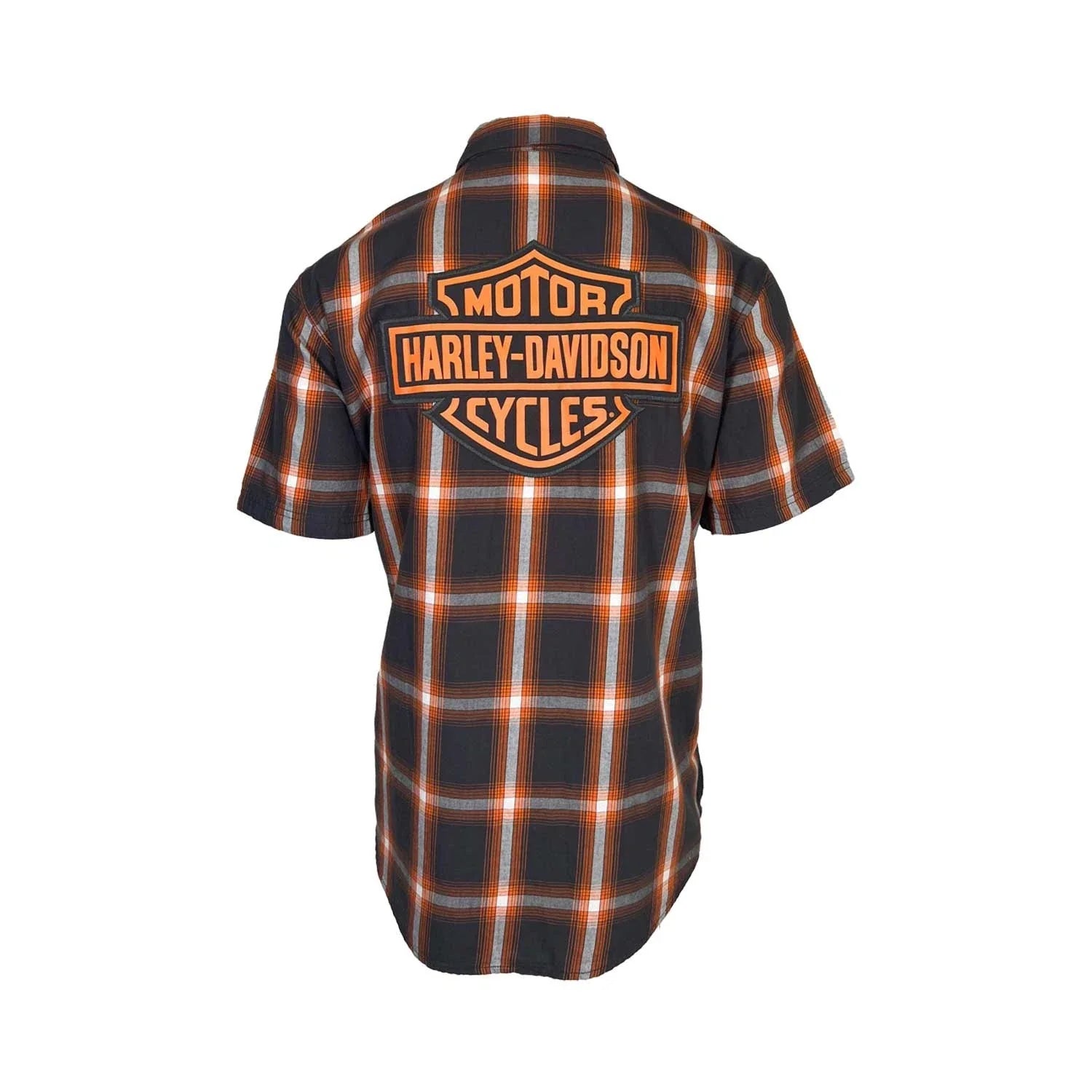 HD Branded  Men's Harley Orange Plaid Shirt Bar & Shield Staple S/S (344)