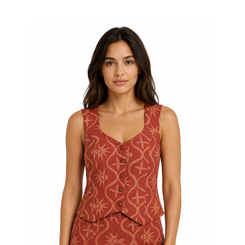 Billabong Women's Dark Coral Vest - Sunny Waves Sweetheart Neck (S06)